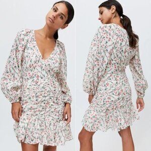 NWT MinkPink Kacey Ruched Long Sleeve Mini Dress Floral Bohemian